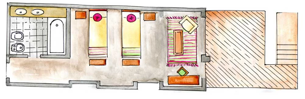 Plan de la chambre Terrace de l’hôtel Huacalera en Argentine