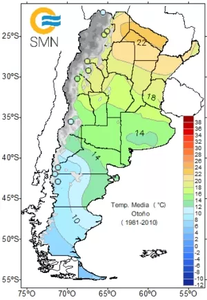 Températures moyennes en Automne en Argentine