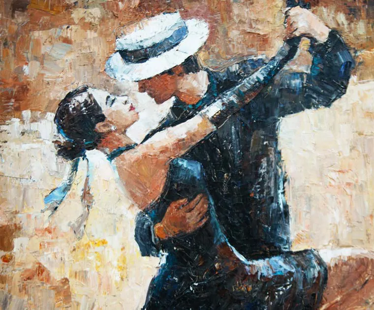 Une peinture de danseurs de tango argentin