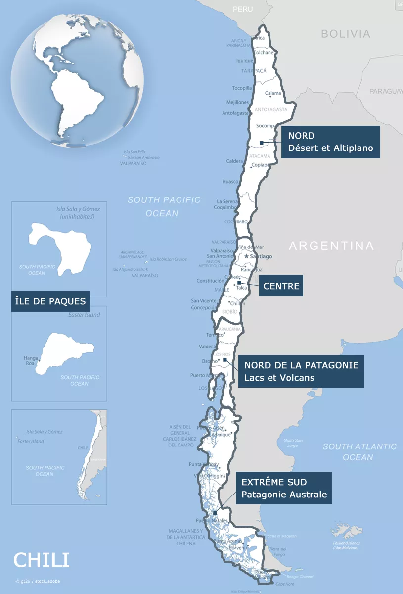 Carte des régions du Chili