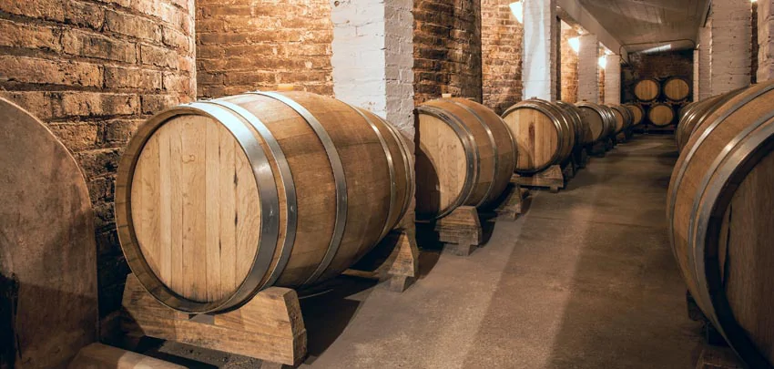 Tonneaux de vin dans une cave de Malbec de la province de Mendoza en Argentine